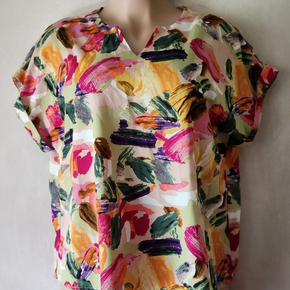 Shein Curve blouse sz 2X paint strokes colorful EUC